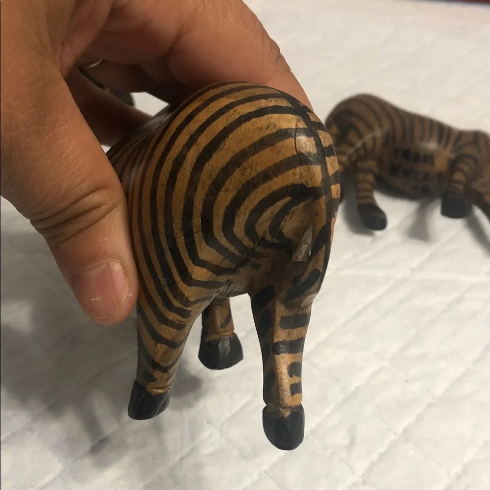Vintage Brown and Black Striped Zebra Wood Figurines